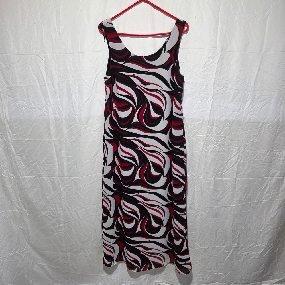 ICI Womens Red Black White Abstract Swirl Sleeveless Midi Sheath Dress Size M